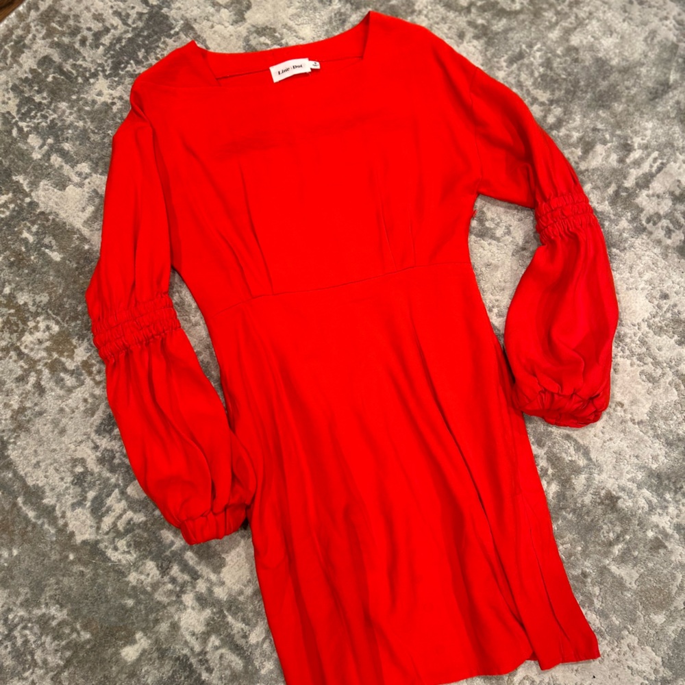 Line + Dot Vibrant Red Long Sleeve Dress